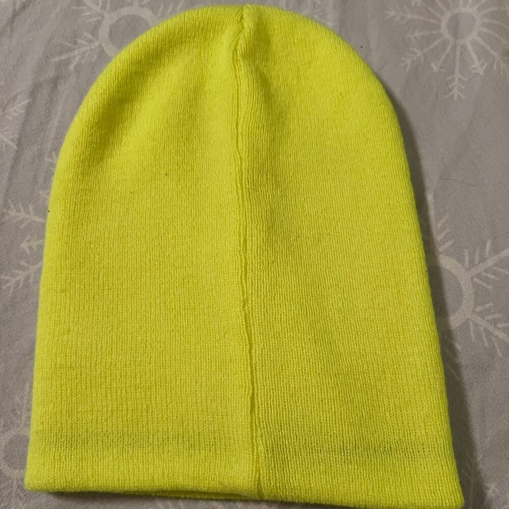 Neon Yellow Knit‎ Beanie Hat Hi-Vis Winter Warm Stretch One Size Unisex